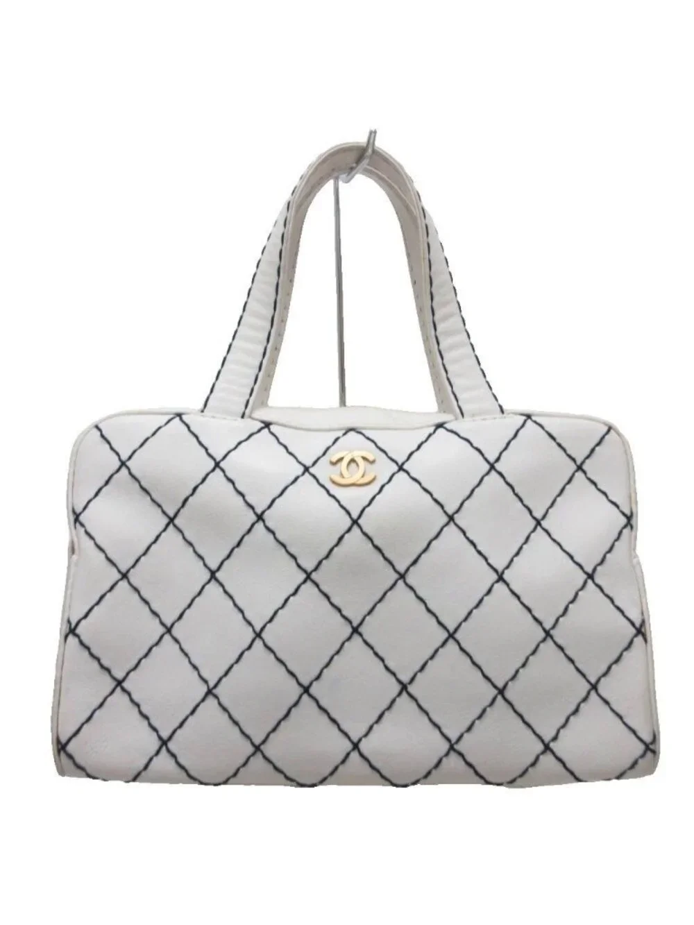 Chanel Wild Stitch CC Logo Handbag Gold Leather White